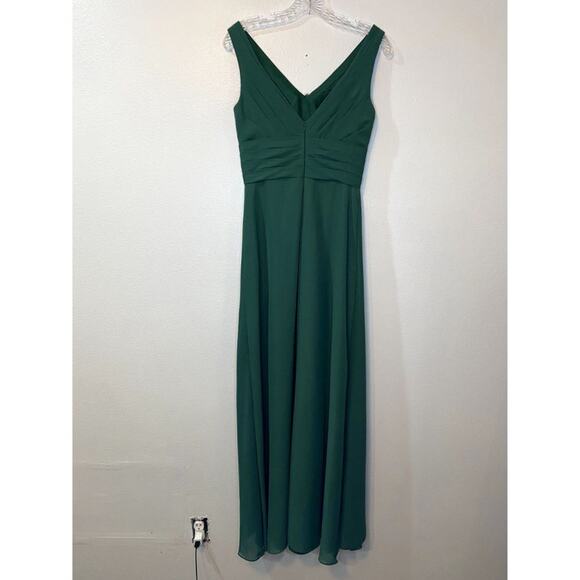Azazie Size 4 Julianna Formal Dress Maxi A Line Pleated Waist V Neck Dark Green - Picture 8 of 14